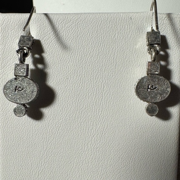 Signed LC Artisan Pearl Drop Handmade Sterling Silver Earrings Modern Vintage - Picture 4 of 8